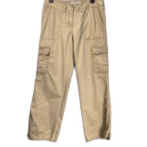 TOMMY HILFIGER Cargo Pants Low Rise Cropped Roll Tab Cotton Y2K Womens 10 Tan